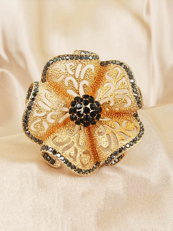 Adjustable Flower Shape Hollow Rhinestone Rings Accessories - Image 3