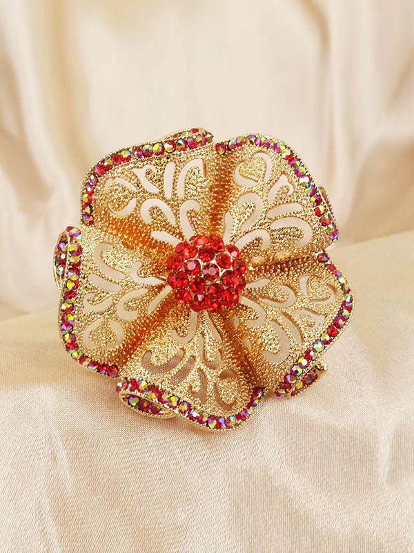 Adjustable Flower Shape Hollow Rhinestone Rings Accessories - Image 4