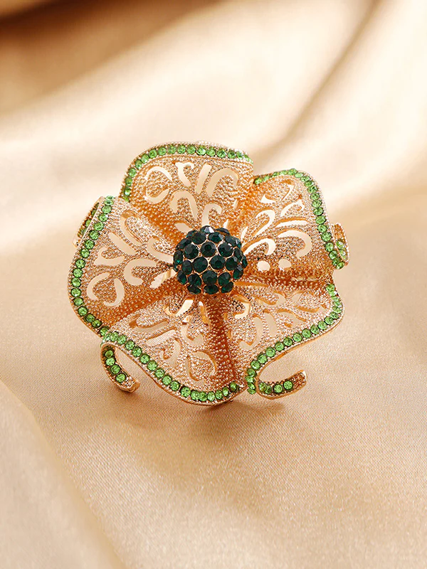 Adjustable Flower Shape Hollow Rhinestone Rings Accessories - Image 6