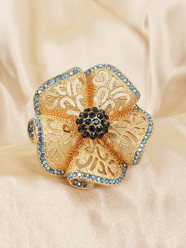 Adjustable Flower Shape Hollow Rhinestone Rings Accessories - Image 7