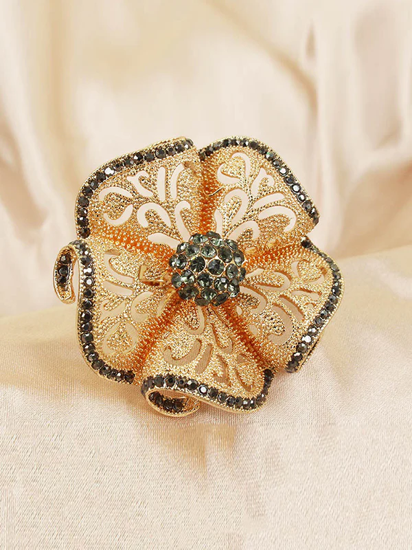 Adjustable Flower Shape Hollow Rhinestone Rings Accessories - Image 8