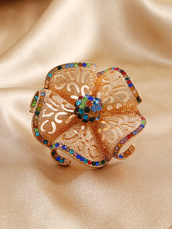 Adjustable Flower Shape Hollow Rhinestone Rings Accessories - Image 9