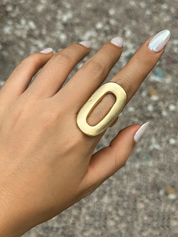 Adjustable Geometric Hollow Solid Color Rings Accessories - Image 2