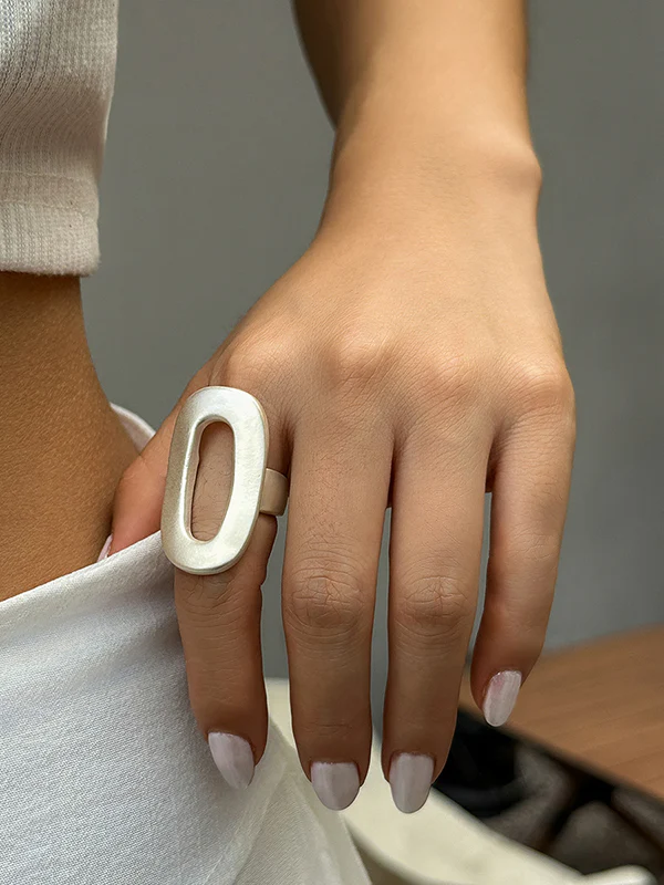 Adjustable Geometric Hollow Solid Color Rings Accessories - Image 4