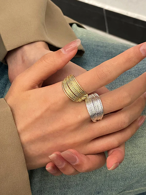 Adjustable Hollow Sequined Solid Color Rings Accessories - Image 2