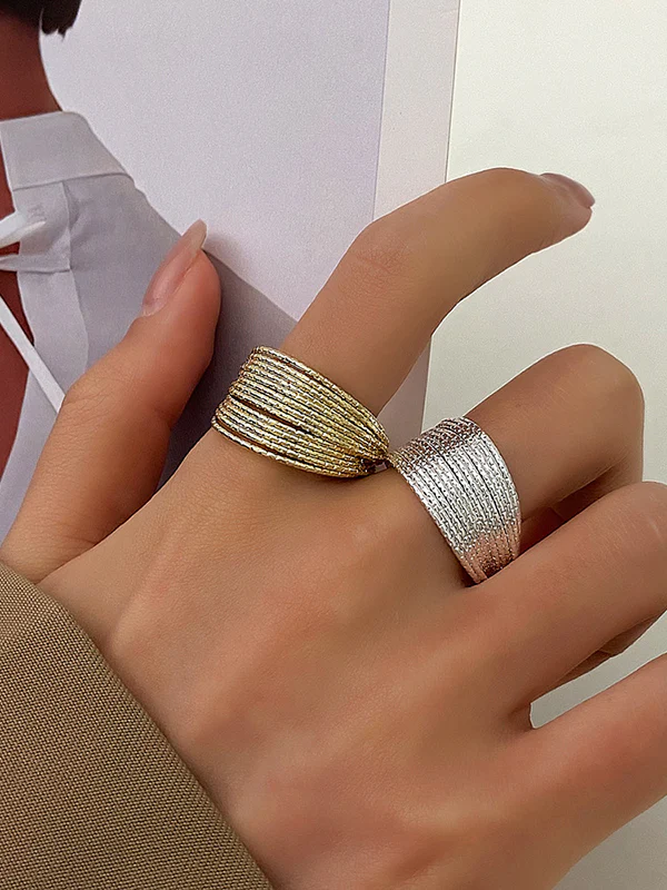 Adjustable Hollow Sequined Solid Color Rings Accessories - Image 3