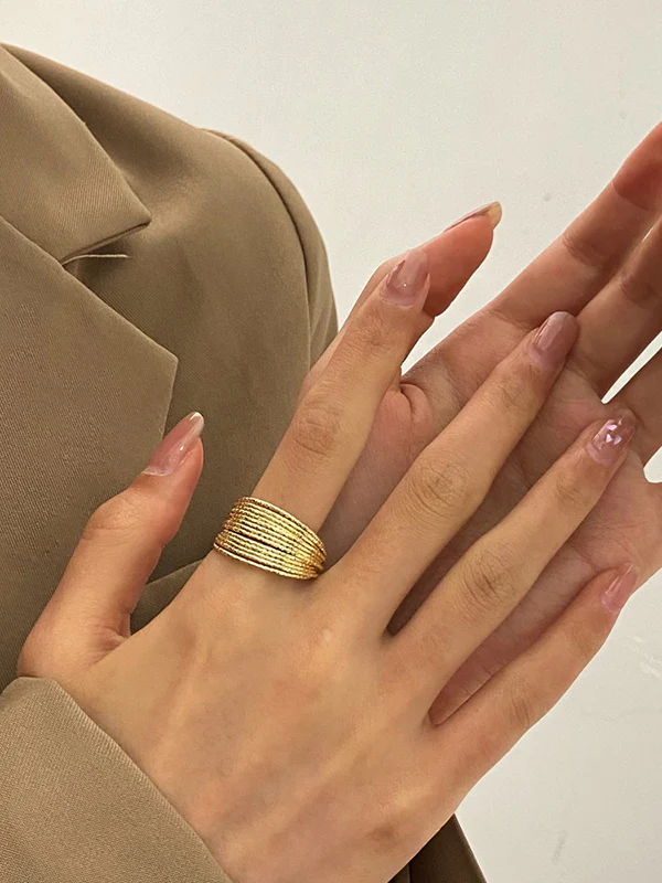Adjustable Hollow Sequined Solid Color Rings Accessories - Image 6