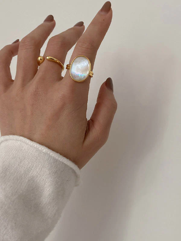 Adjustable Mother-Of-Pearl Geometric Rings Accessories - Image 5