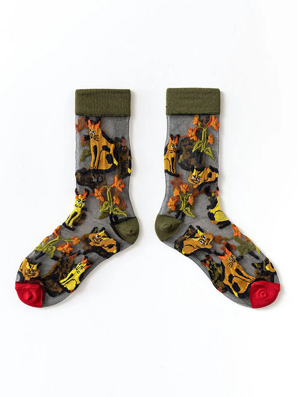 Animal Printed Breathable See-Through Split-Joint Sweat-Absorbing Socks Accessories - Image 2
