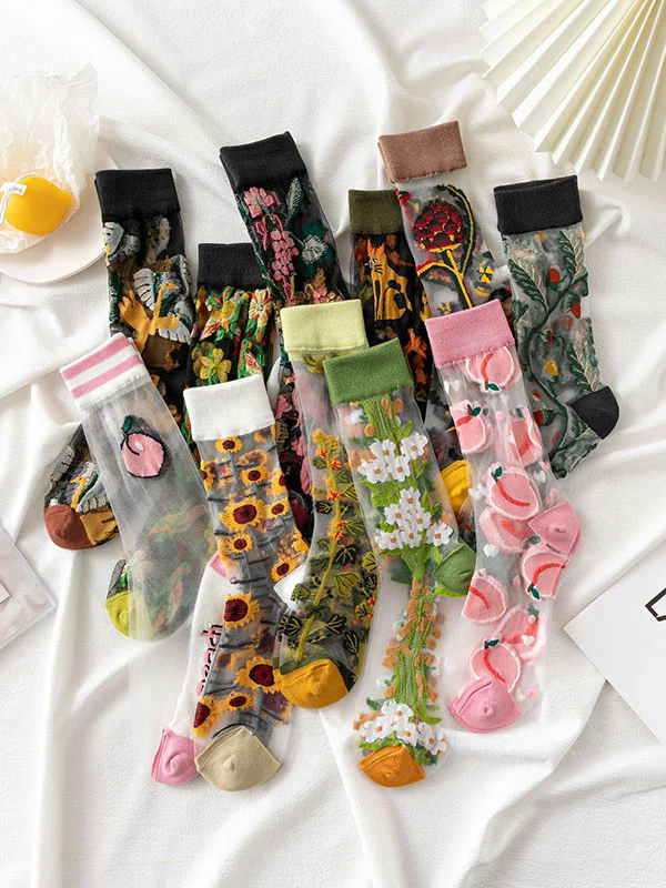 Animal Printed Breathable See-Through Split-Joint Sweat-Absorbing Socks Accessories - Image 3