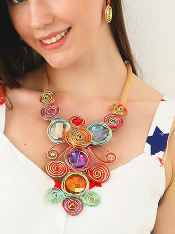Artisan Gemstone Wirework Necklace & Earring Set - Image 3