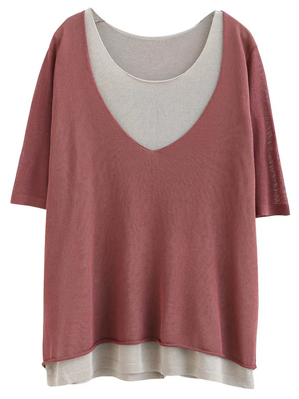 Artistic False Two Loose Ramie Cotton Half Sleeve Shirt - Image 15