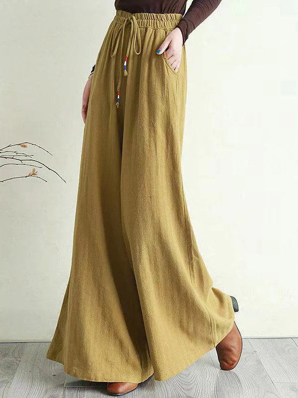 Artistic Ramie Cotton Drawstring Elasticity Loose Wide-Leg Pants - Image 2