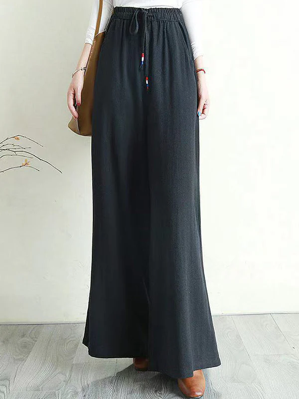 Artistic Ramie Cotton Drawstring Elasticity Loose Wide-Leg Pants - Image 5