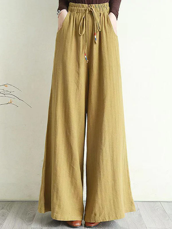 Artistic Ramie Cotton Drawstring Elasticity Loose Wide-Leg Pants - Image 6
