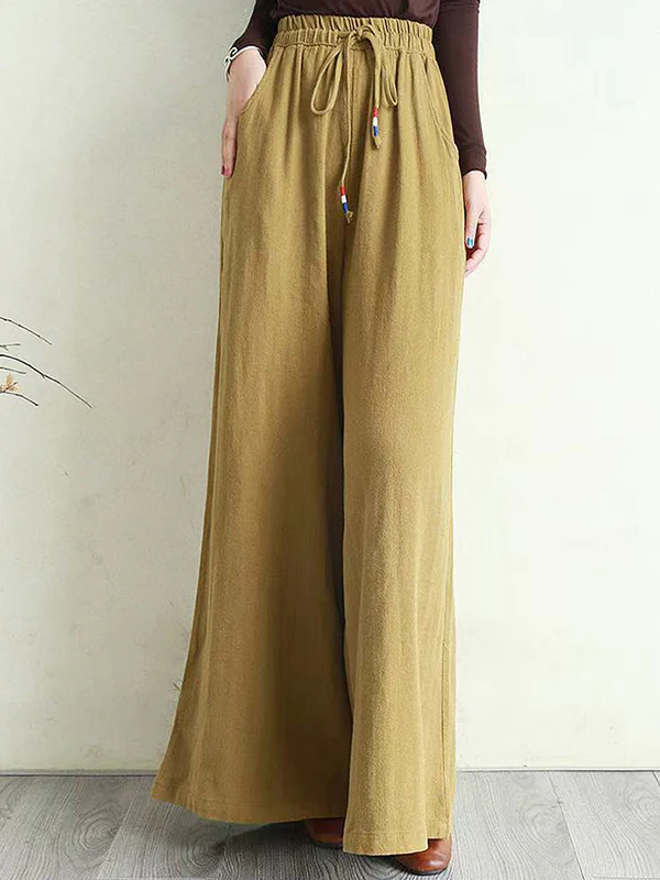 Artistic Ramie Cotton Drawstring Elasticity Loose Wide-Leg Pants - Image 7
