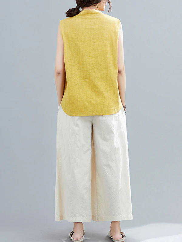 Artistic Retro Chinese-Style Printed Buttoned Stand Collar Sleeveless Vest - Image 14