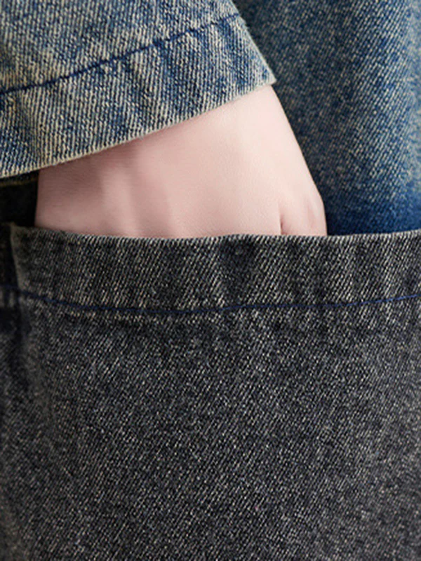 Artistic Retro Denim Long Sleeves Loose Tied Split-Joint Trench Outerwear - Image 12