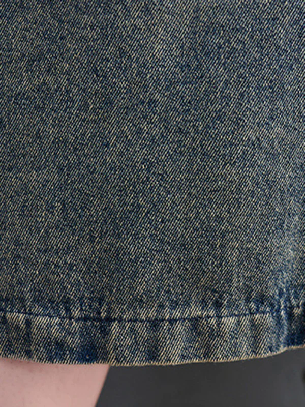 Artistic Retro Denim Long Sleeves Loose Tied Split-Joint Trench Outerwear - Image 14