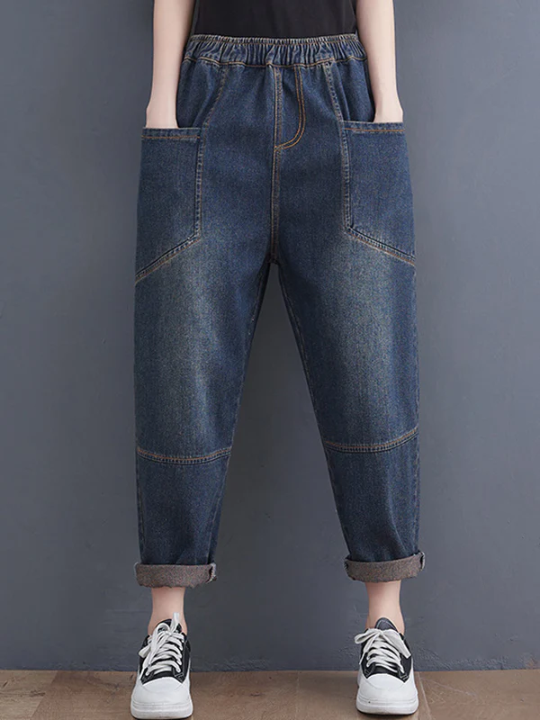 Artistic Retro Loose Elasticity Jean Pants - Image 2