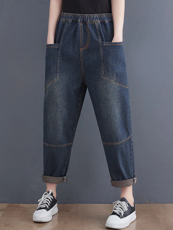 Artistic Retro Loose Elasticity Jean Pants - Image 3