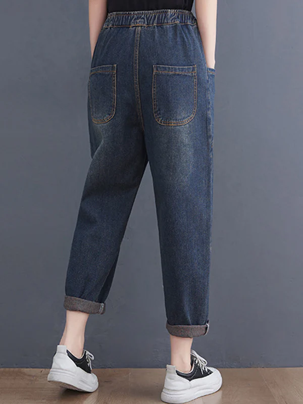 Artistic Retro Loose Elasticity Jean Pants - Image 4