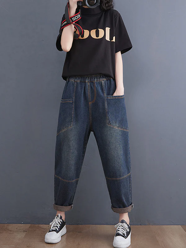 Artistic Retro Loose Elasticity Jean Pants - Image 5
