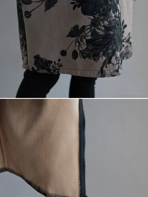 Artistic Retro Loose Floral Printed Hooded Long Sleeves Outwear - Image 12