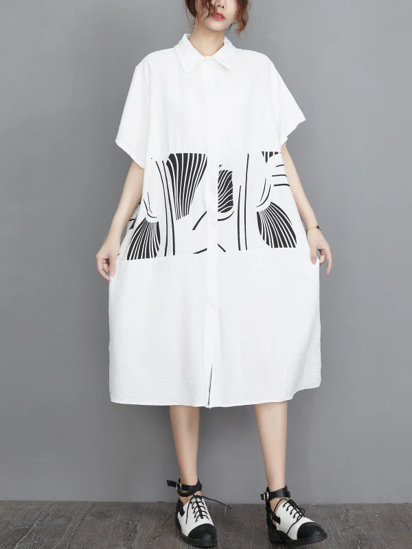 Artistic Retro Loose Printed Buttoned Midi Dress - Image 2