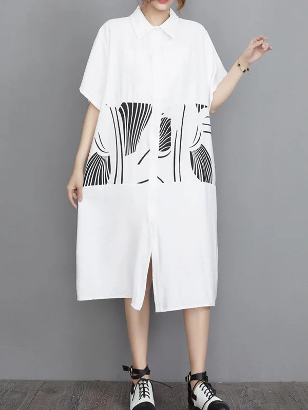 Artistic Retro Loose Printed Buttoned Midi Dress - Image 6