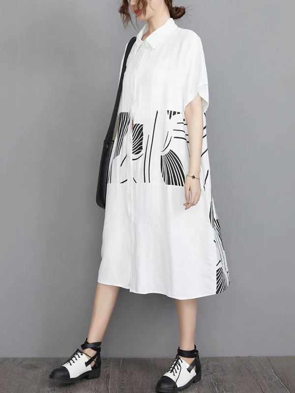 Artistic Retro Loose Printed Buttoned Midi Dress - Image 8