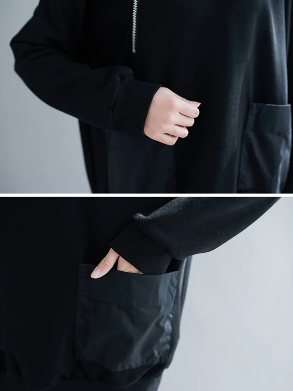 Artistic Retro Loose Zipper High-Neck Long Sleeves Sweatshirt Top - Image 7