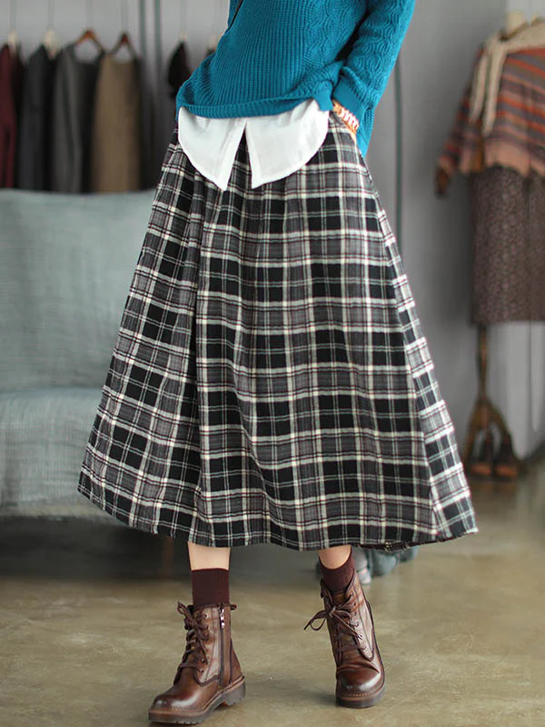 Artistic Retro Plaid A-Line Skirt - Image 10