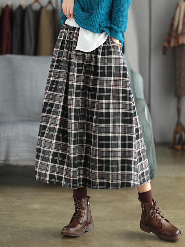 Artistic Retro Plaid A-Line Skirt - Image 11