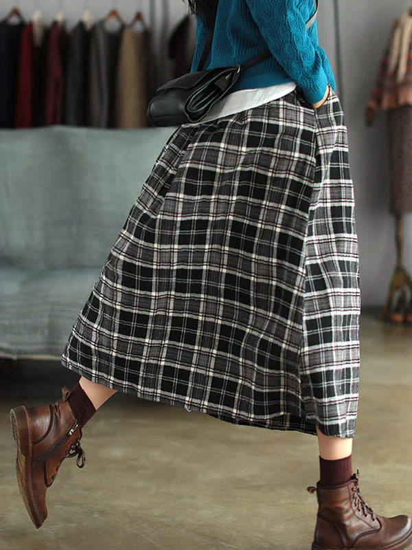 Artistic Retro Plaid A-Line Skirt - Image 12