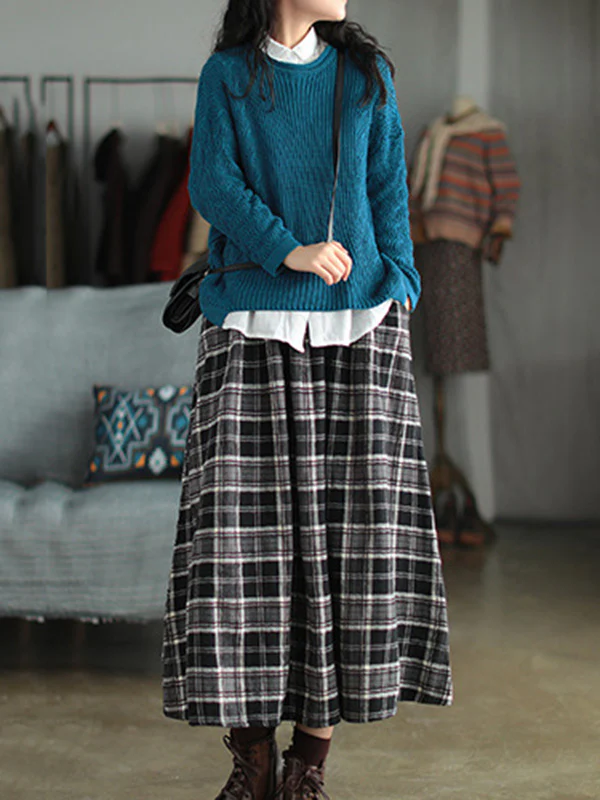 Artistic Retro Plaid A-Line Skirt - Image 13
