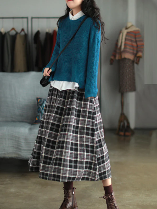 Artistic Retro Plaid A-Line Skirt - Image 14