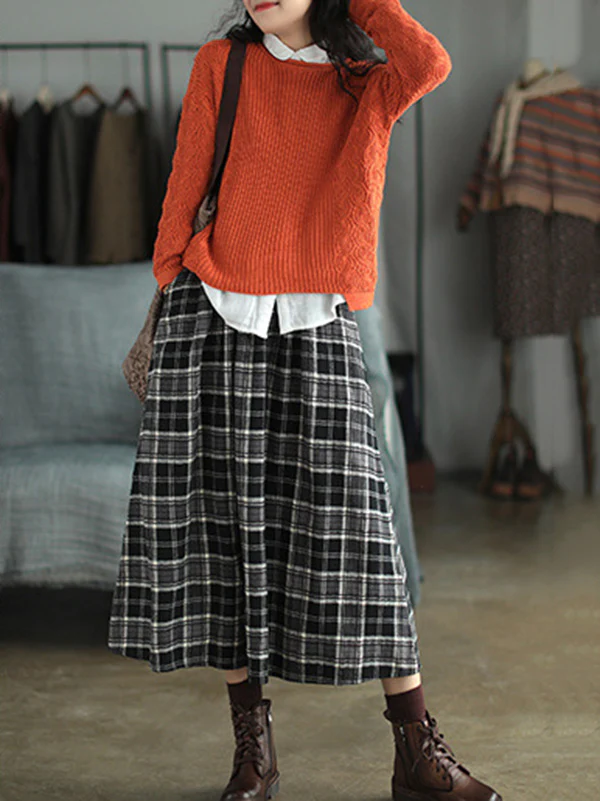 Artistic Retro Plaid A-Line Skirt - Image 16