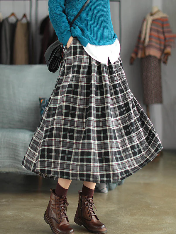 Artistic Retro Plaid A-Line Skirt - Image 2
