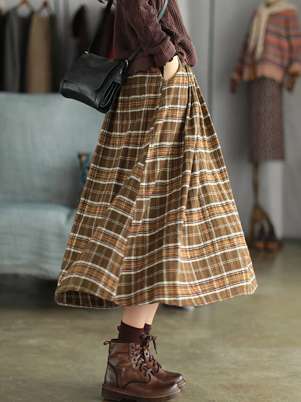 Artistic Retro Plaid A-Line Skirt - Image 3
