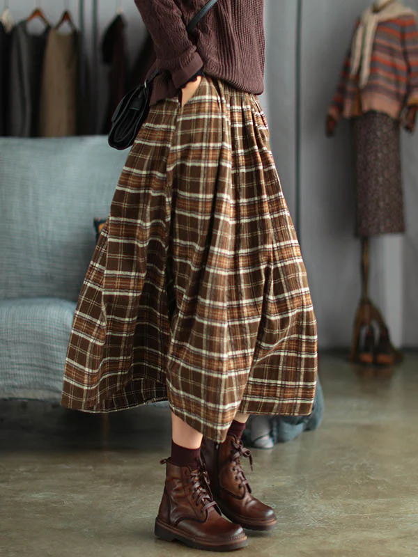 Artistic Retro Plaid A-Line Skirt - Image 4