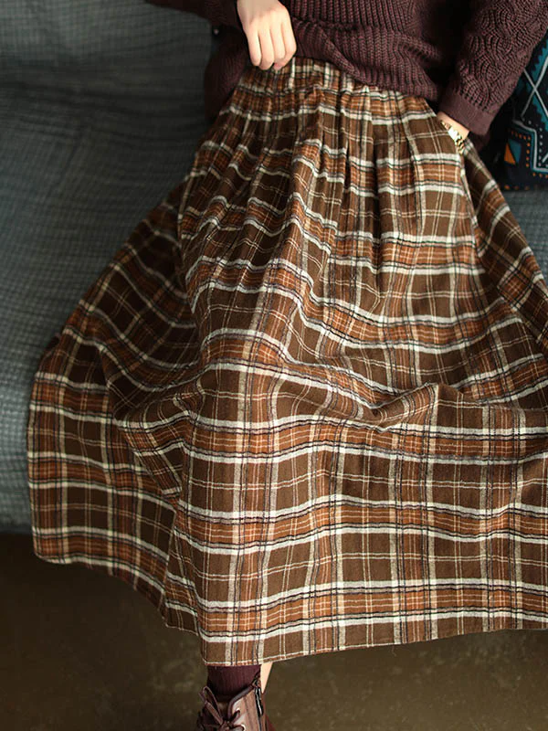 Artistic Retro Plaid A-Line Skirt - Image 5