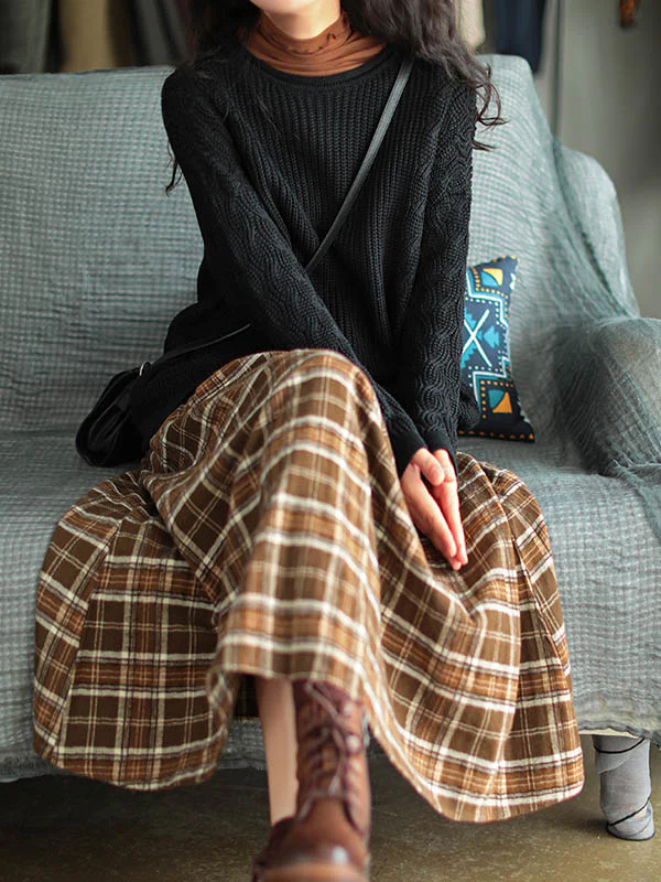 Artistic Retro Plaid A-Line Skirt - Image 6
