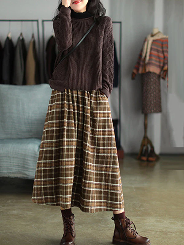 Artistic Retro Plaid A-Line Skirt - Image 7
