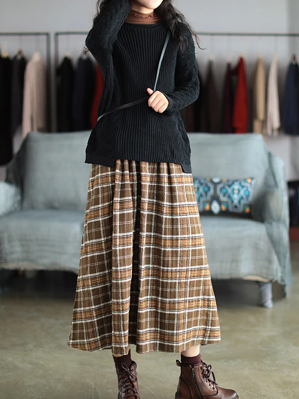 Artistic Retro Plaid A-Line Skirt - Image 8