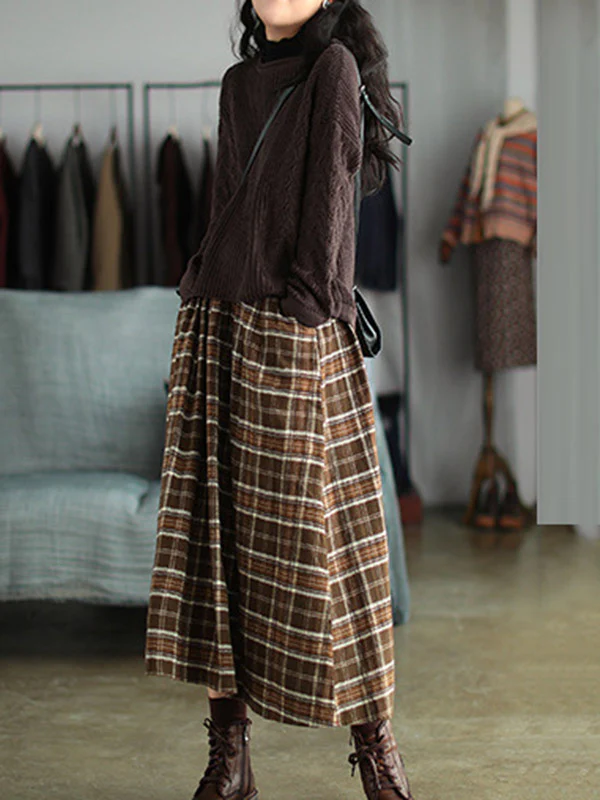 Artistic Retro Plaid A-Line Skirt - Image 9