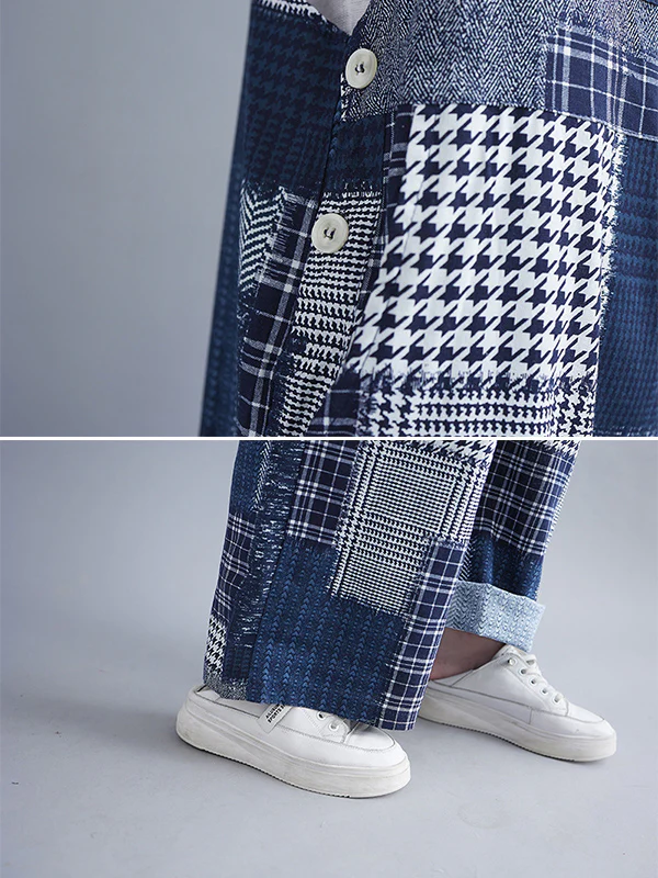 Artistic Retro Plaid Square-Neck Sleeveless Overalls - Image 8