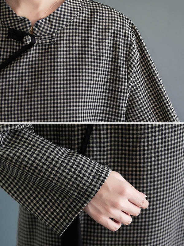 Artistic Retro Plaid Stand Collar Long Cheongsams Dress - Image 10