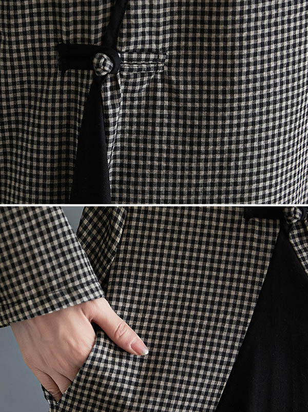 Artistic Retro Plaid Stand Collar Long Cheongsams Dress - Image 11