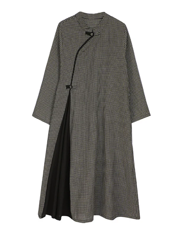 Artistic Retro Plaid Stand Collar Long Cheongsams Dress - Image 8